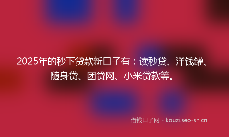 2025年的秒下贷款新口子有：读秒贷、洋钱罐、随身贷、团贷网、小米贷款等。