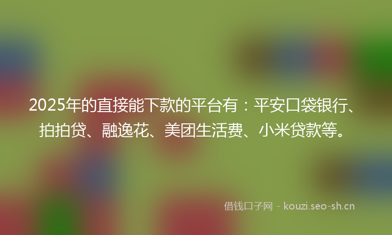 2025年的直接能下款的平台有:平安口袋银行、拍拍贷、融逸花、美团生活费、小米贷款等。