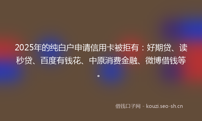 2025年的纯白户申请信用卡被拒有：好期贷、读秒贷、百度有钱花、中原消费金融、微博借钱等。