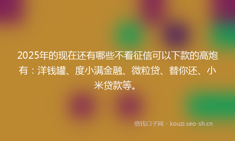 2025年的现在还有哪些不看征信可以下款的高炮有：洋钱罐、度小满金融、微粒贷、替你还、小米贷款等。