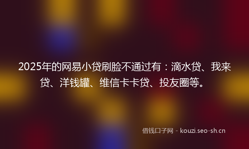 2025年的网易小贷刷脸不通过有：滴水贷、我来贷、洋钱罐、维信卡卡贷、投友圈等。