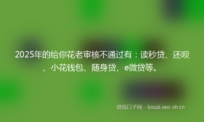 2025年的给你花老审核不通过有：读秒贷、还呗、小花钱包、随身贷、e微贷等。