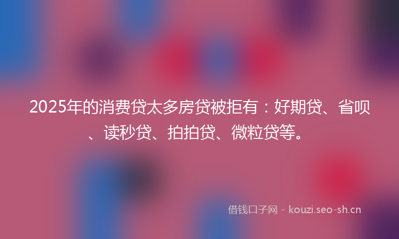 2025年的消费贷太多房贷被拒有：好期贷、省呗、读秒贷、拍拍贷、微粒贷等。