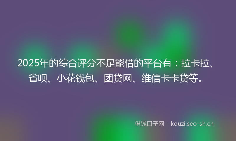 2025年的综合评分不足能借的平台有：拉卡拉、省呗、小花钱包、团贷网、维信卡卡贷等。