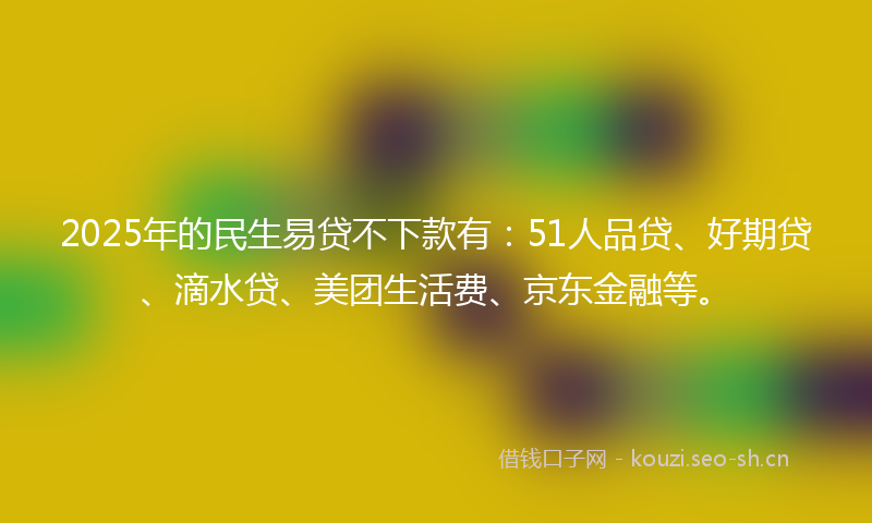 2025年的民生易贷不下款有：51人品贷、好期贷、滴水贷、美团生活费、京东金融等。