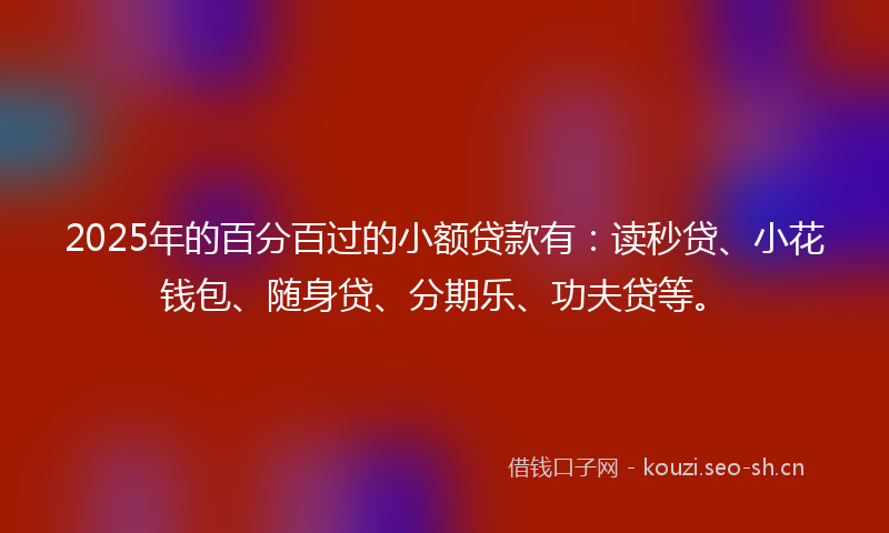 2025年的百分百过的小额贷款有：读秒贷、小花钱包、随身贷、分期乐、功夫贷等。