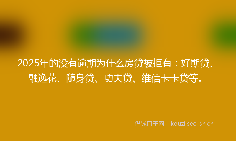 2025年的没有逾期为什么房贷被拒有：好期贷、融逸花、随身贷、功夫贷、维信卡卡贷等。
