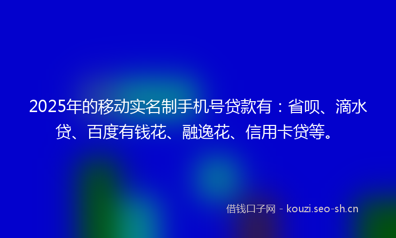 2025年的移动实名制手机号贷款有：省呗、滴水贷、百度有钱花、融逸花、信用卡贷等。