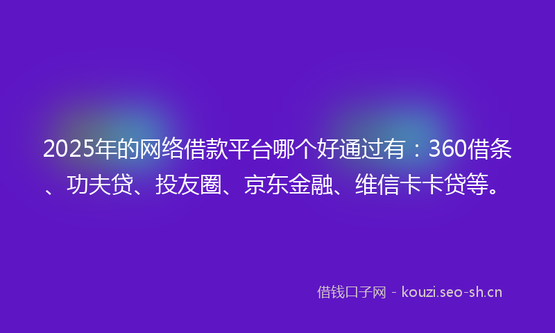 2025年的网络借款平台哪个好通过有：360借条、功夫贷、投友圈、京东金融、维信卡卡贷等。