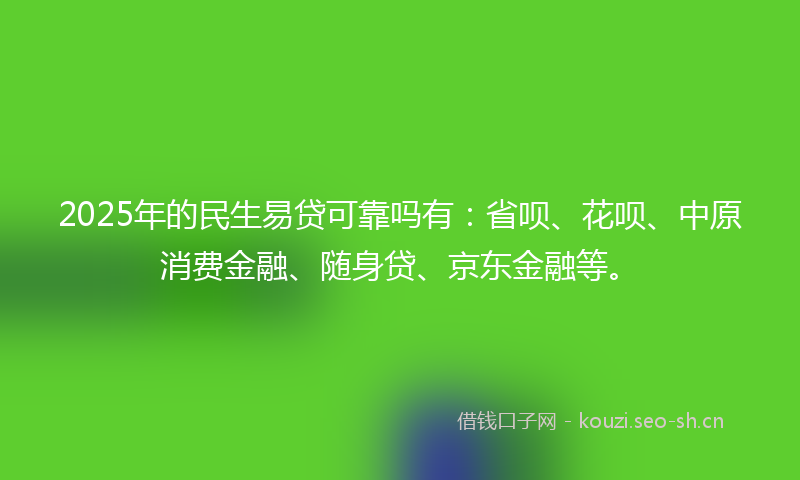 2025年的民生易贷可靠吗有：省呗、花呗、中原消费金融、随身贷、京东金融等。