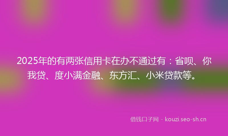 2025年的有两张信用卡在办不通过有：省呗、你我贷、度小满金融、东方汇、小米贷款等。