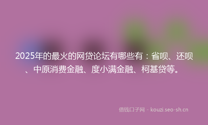 2025年的最火的网贷论坛有哪些有：省呗、还呗、中原消费金融、度小满金融、柯基贷等。