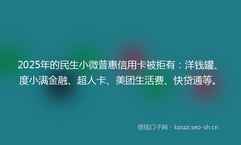 2025年的民生小微普惠信用卡被拒有：洋钱罐、度小满金融、超人卡、美团生活费、快贷通等。