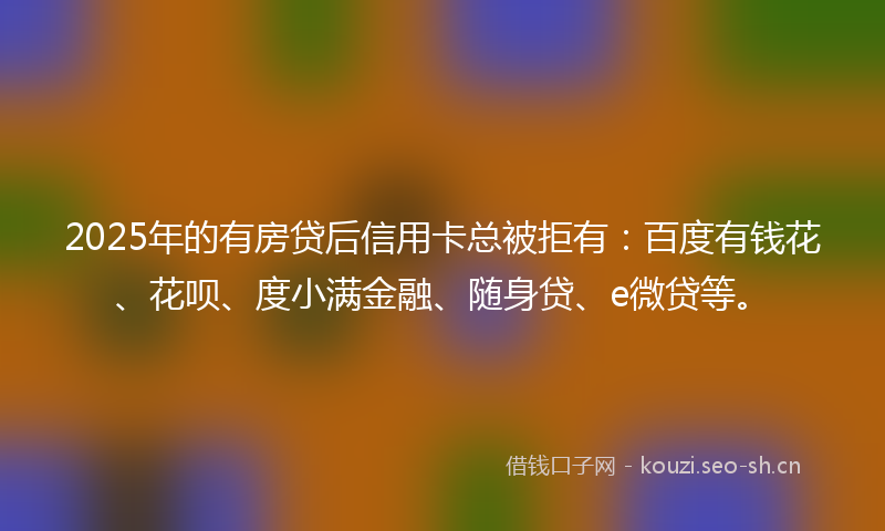 2025年的有房贷后信用卡总被拒有：百度有钱花、花呗、度小满金融、随身贷、e微贷等。