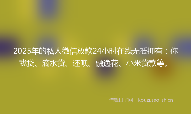 2025年的私人微信放款24小时在线无抵押有：你我贷、滴水贷、还呗、融逸花、小米贷款等。