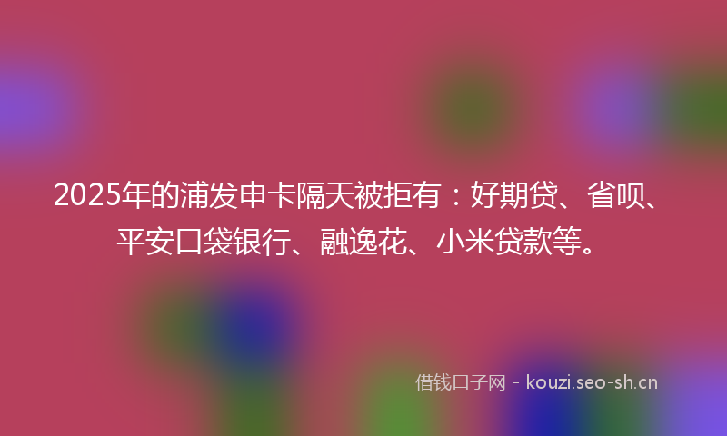 2025年的浦发申卡隔天被拒有：好期贷、省呗、平安口袋银行、融逸花、小米贷款等。