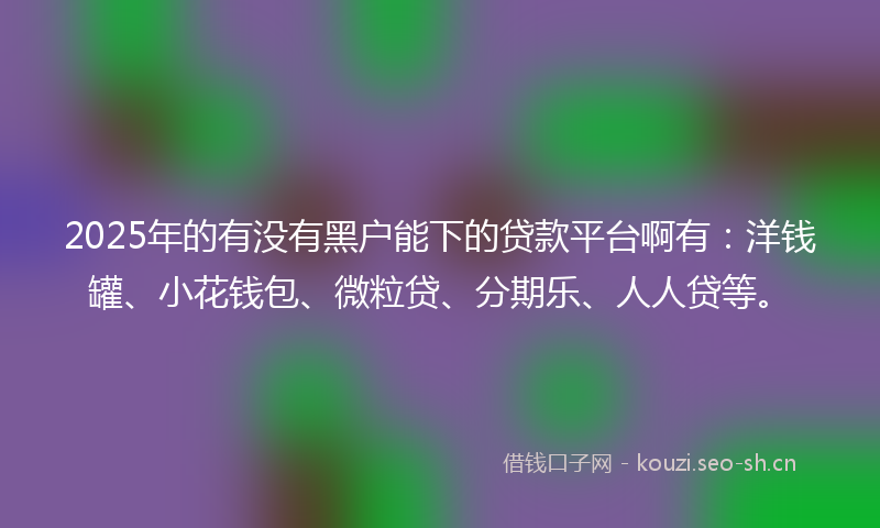 2025年的有没有黑户能下的贷款平台啊有：洋钱罐、小花钱包、微粒贷、分期乐、人人贷等。