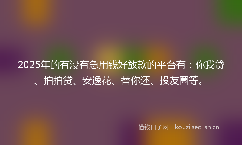 2025年的有没有急用钱好放款的平台有：你我贷、拍拍贷、安逸花、替你还、投友圈等。
