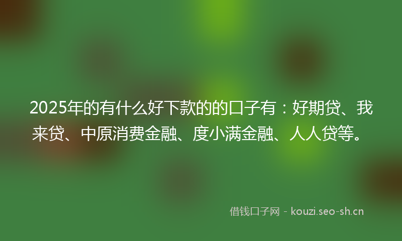 2025年的有什么好下款的的口子有：好期贷、我来贷、中原消费金融、度小满金融、人人贷等。
