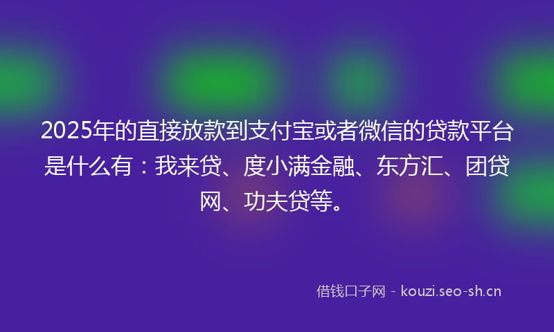 2025年的直接放款到支付宝或者微信的贷款平台是什么有：我来贷、度小满金融、东方汇、团贷网、功夫贷等。