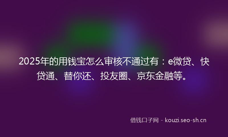 2025年的用钱宝怎么审核不通过有：e微贷、快贷通、替你还、投友圈、京东金融等。