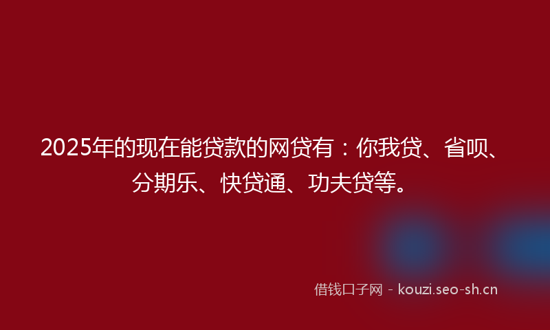 2025年的现在能贷款的网贷有：你我贷、省呗、分期乐、快贷通、功夫贷等。