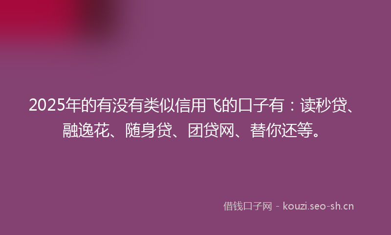 2025年的有没有类似信用飞的口子有：读秒贷、融逸花、随身贷、团贷网、替你还等。