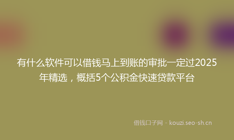 有什么软件可以借钱马上到账的审批一定过2025年精选，概括5个公积金快速贷款平台