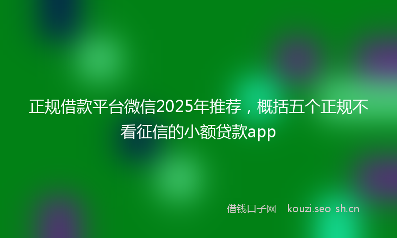 正规借款平台微信2025年推荐，概括五个正规不看征信的小额贷款app