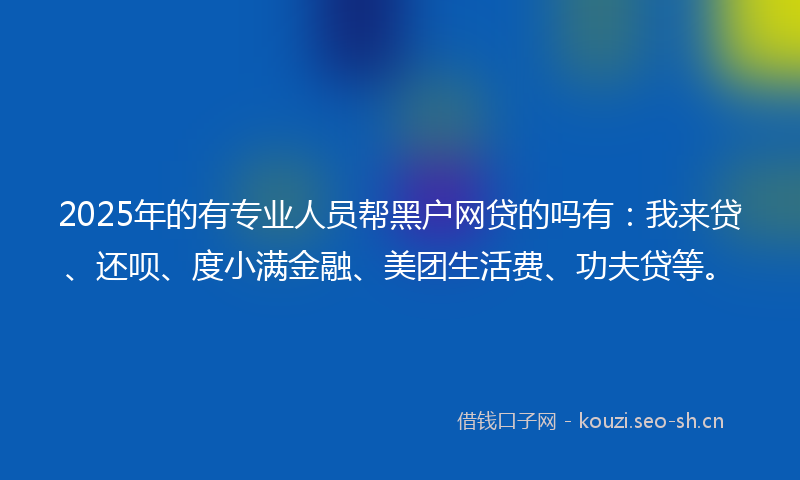2025年的有专业人员帮黑户网贷的吗有：我来贷、还呗、度小满金融、美团生活费、功夫贷等。
