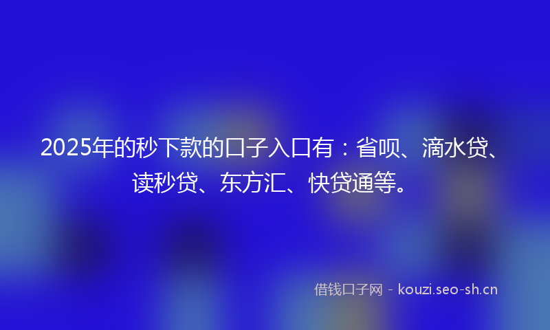 2025年的秒下款的口子入口有：省呗、滴水贷、读秒贷、东方汇、快贷通等。