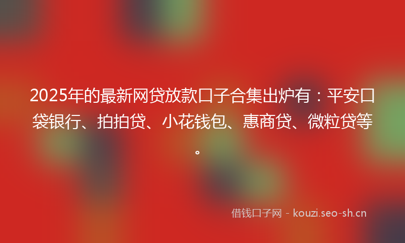 2025年的最新网贷放款口子合集出炉有：平安口袋银行、拍拍贷、小花钱包、惠商贷、微粒贷等。