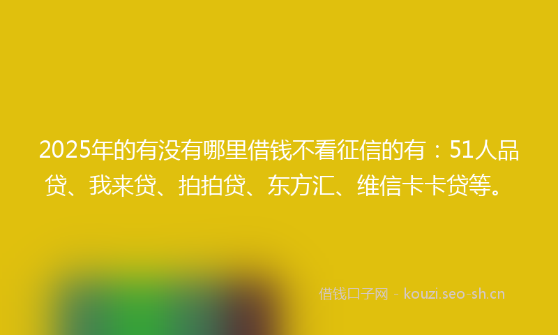 2025年的有没有哪里借钱不看征信的有：51人品贷、我来贷、拍拍贷、东方汇、维信卡卡贷等。