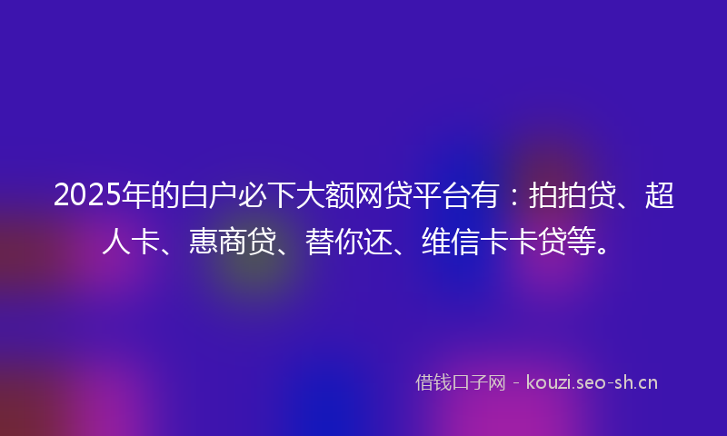 2025年的白户必下大额网贷平台有：拍拍贷、超人卡、惠商贷、替你还、维信卡卡贷等。