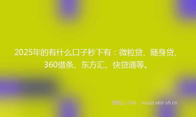 2025年的有什么口子秒下有:微粒贷、随身贷、360借条、东方汇、快贷通等。