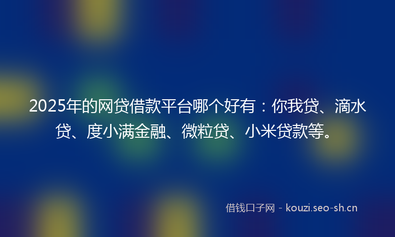 2025年的网贷借款平台哪个好有：你我贷、滴水贷、度小满金融、微粒贷、小米贷款等。