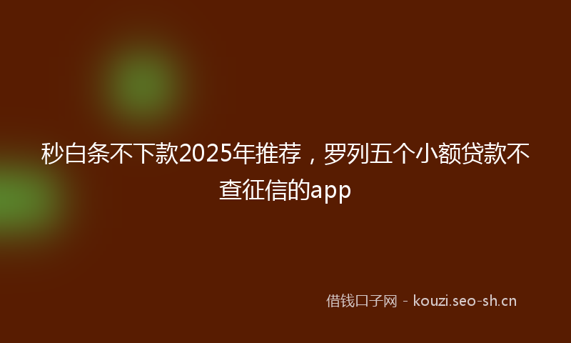 秒白条不下款2025年推荐，罗列五个小额贷款不查征信的app