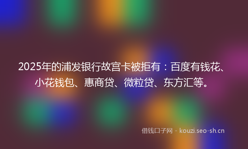 2025年的浦发银行故宫卡被拒有：百度有钱花、小花钱包、惠商贷、微粒贷、东方汇等。
