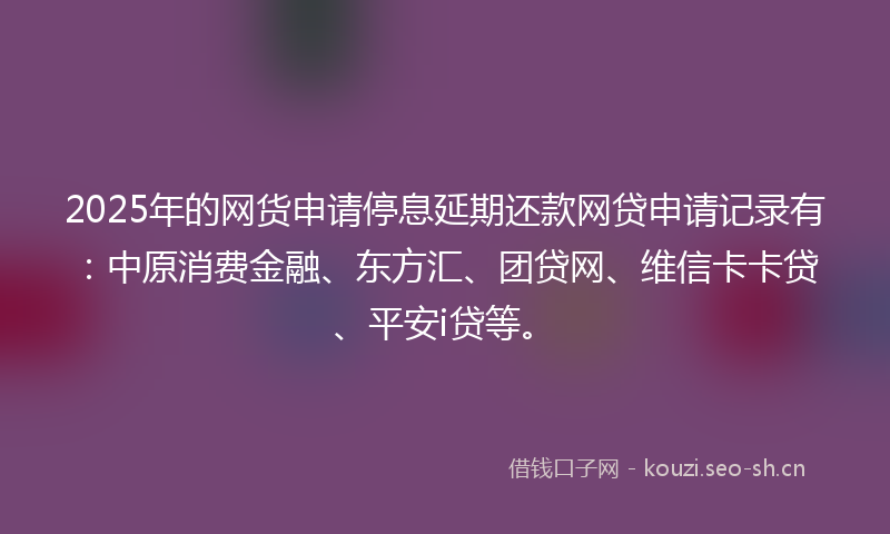 2025年的网货申请停息延期还款网贷申请记录有：中原消费金融、东方汇、团贷网、维信卡卡贷、平安i贷等。