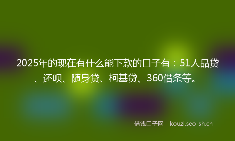 2025年的现在有什么能下款的口子有：51人品贷、还呗、随身贷、柯基贷、360借条等。