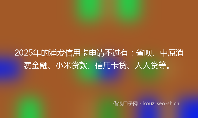2025年的浦发信用卡申请不过有：省呗、中原消费金融、小米贷款、信用卡贷、人人贷等。