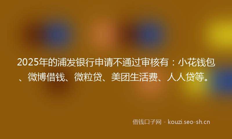 2025年的浦发银行申请不通过审核有：小花钱包、微博借钱、微粒贷、美团生活费、人人贷等。