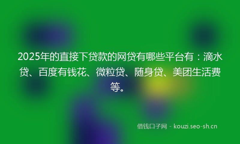 2025年的直接下贷款的网贷有哪些平台有：滴水贷、百度有钱花、微粒贷、随身贷、美团生活费等。