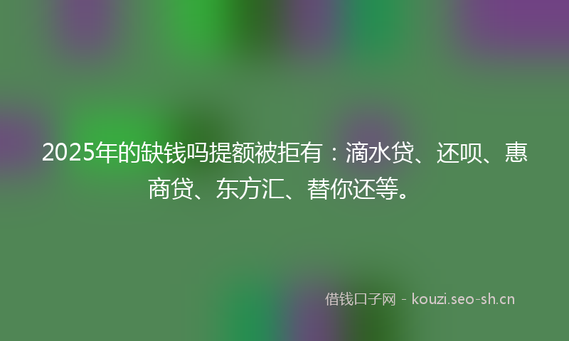 2025年的缺钱吗提额被拒有：滴水贷、还呗、惠商贷、东方汇、替你还等。