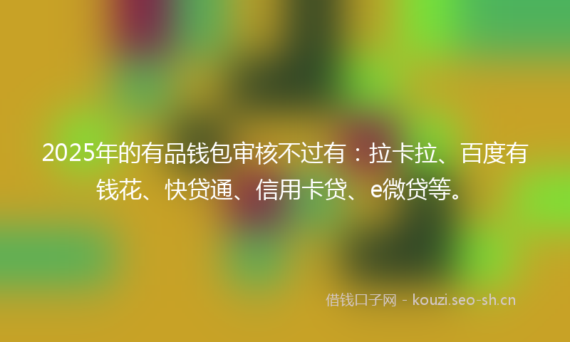 2025年的有品钱包审核不过有：拉卡拉、百度有钱花、快贷通、信用卡贷、e微贷等。