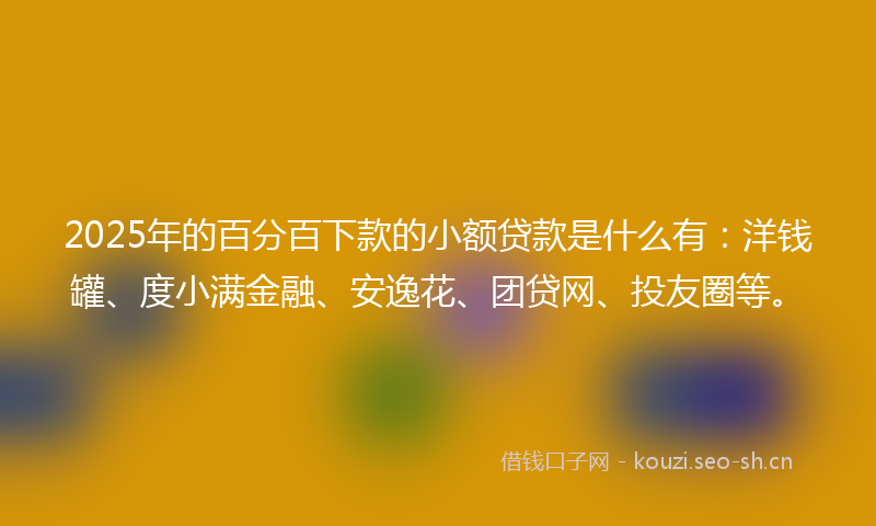 2025年的百分百下款的小额贷款是什么有：洋钱罐、度小满金融、安逸花、团贷网、投友圈等。