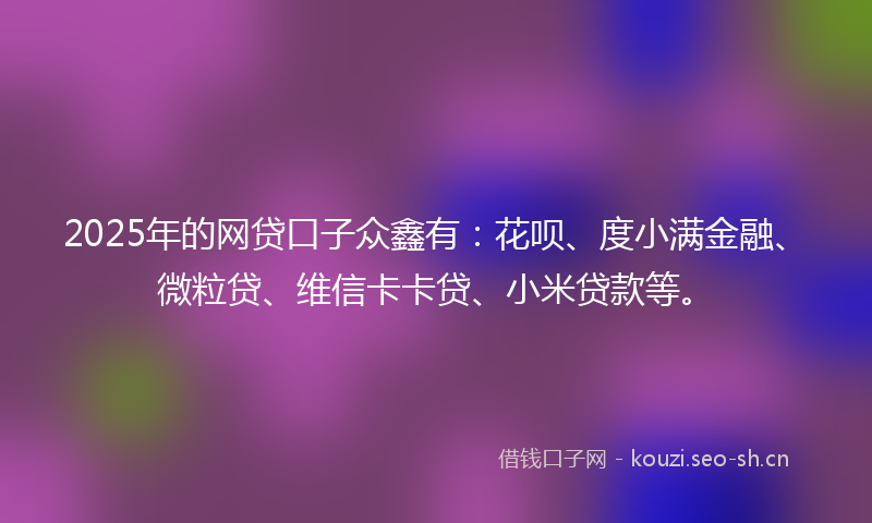 2025年的网贷口子众鑫有：花呗、度小满金融、微粒贷、维信卡卡贷、小米贷款等。