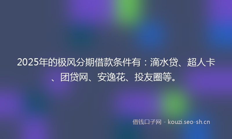 2025年的极风分期借款条件有：滴水贷、超人卡、团贷网、安逸花、投友圈等。