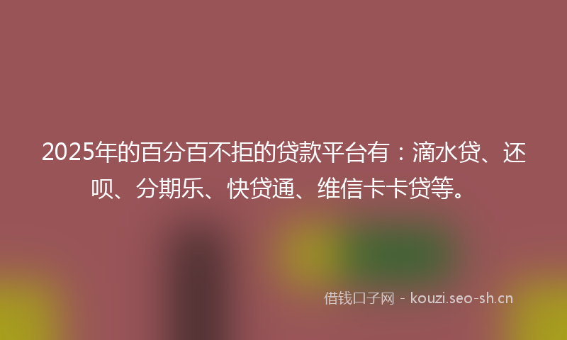 2025年的百分百不拒的贷款平台有：滴水贷、还呗、分期乐、快贷通、维信卡卡贷等。