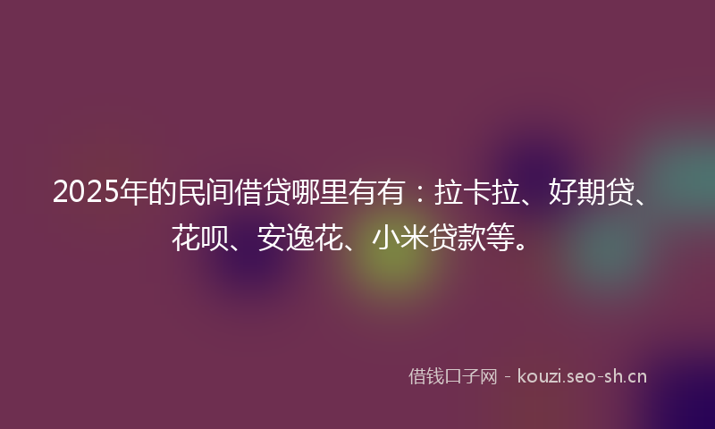 2025年的民间借贷哪里有有：拉卡拉、好期贷、花呗、安逸花、小米贷款等。